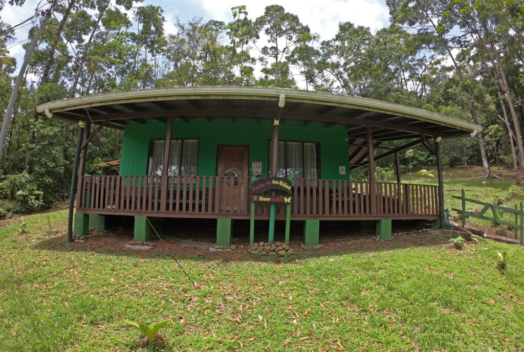 Aula de madera rodeada de naturaleza